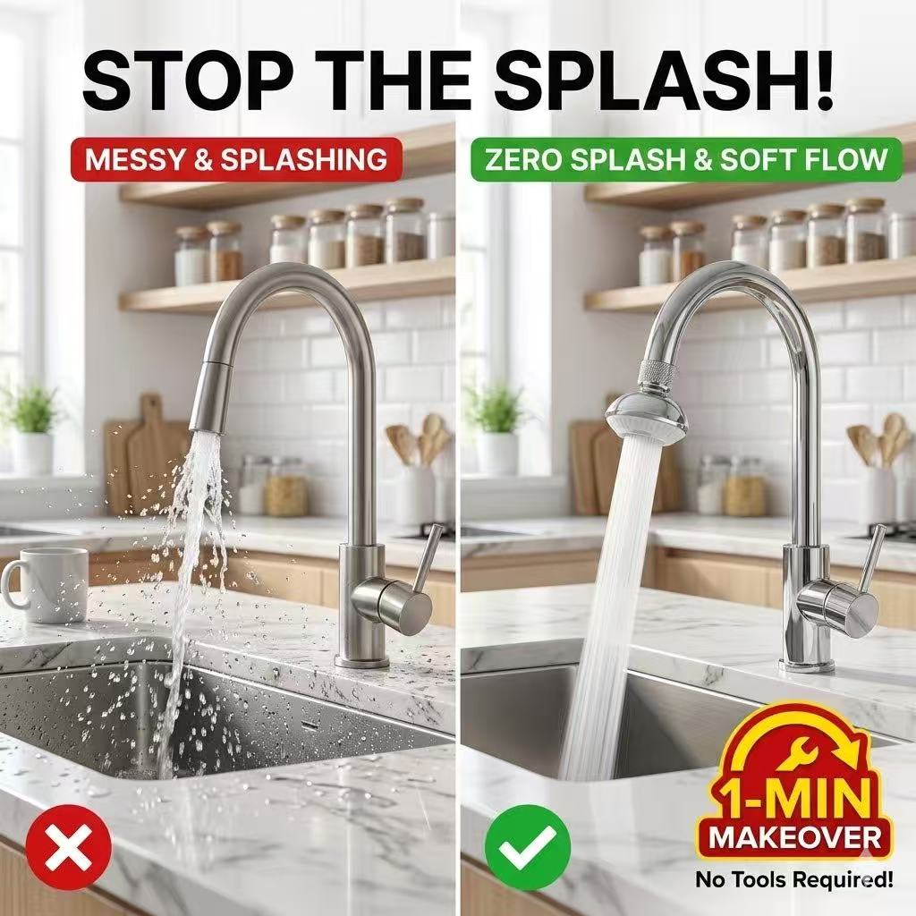 Anti-Splash Faucet Aerator | 360° Swivel & Anti-Clog DesignI Turbo Pressure Boost | No-Tool Installation | Universal Fit for Kitchen