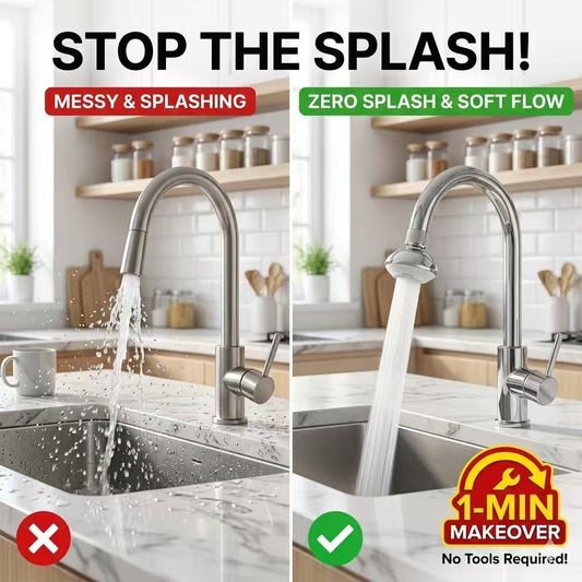 Anti-Splash Faucet Aerator | 360° Swivel & Anti-Clog DesignI Turbo Pressure Boost | No-Tool Installation | Universal Fit for Kitchen