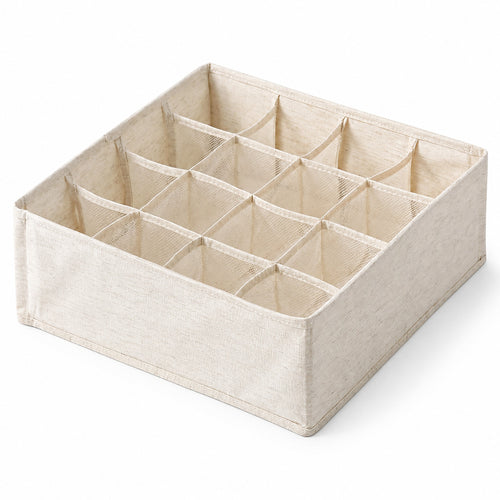 16-grid cotton-linen drawer organizer — front view