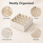 Product details: 16 grids, cotton-linen fabric, foldable design