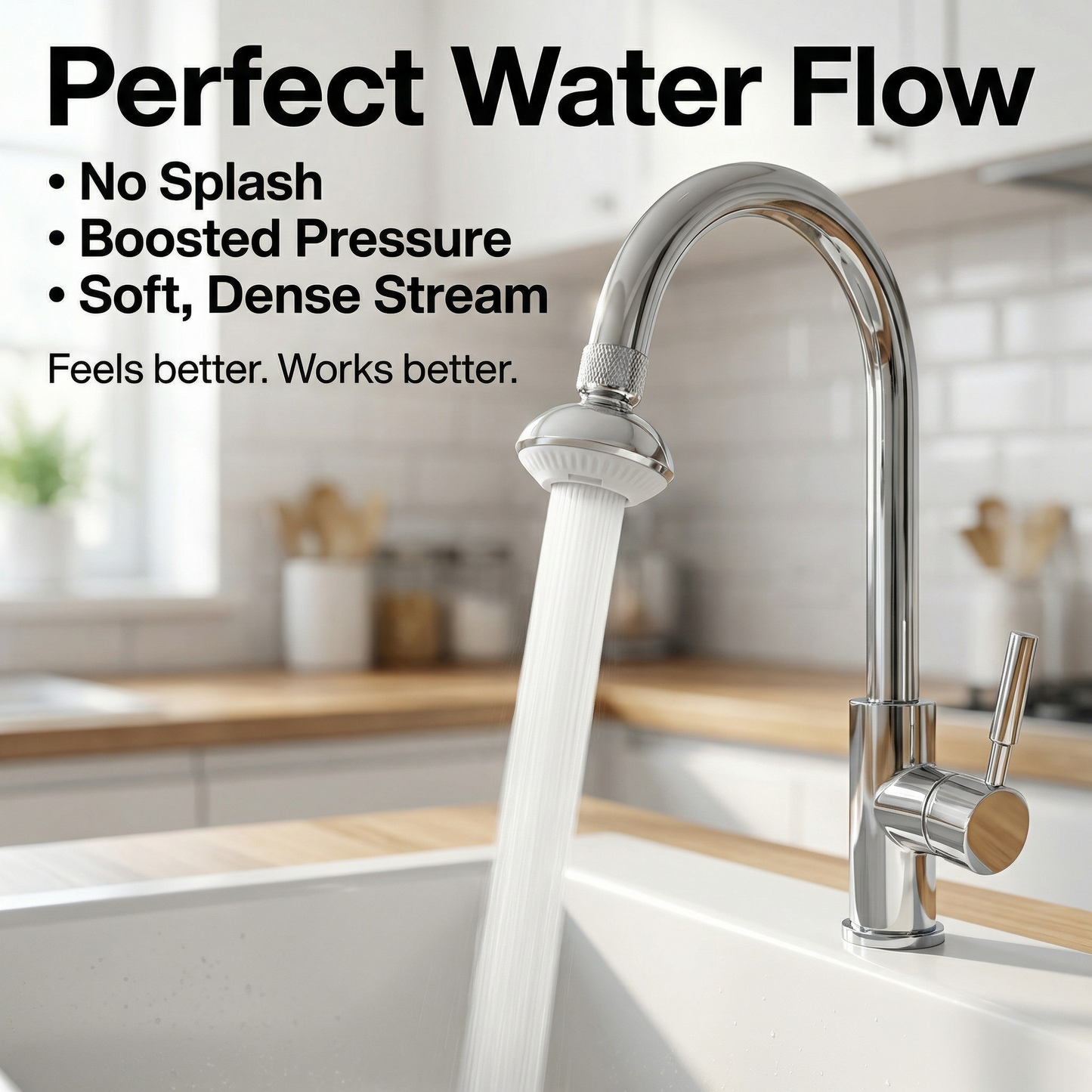 Anti-Splash Faucet Aerator | 360° Swivel & Anti-Clog DesignI Turbo Pressure Boost | No-Tool Installation | Universal Fit for Kitchen