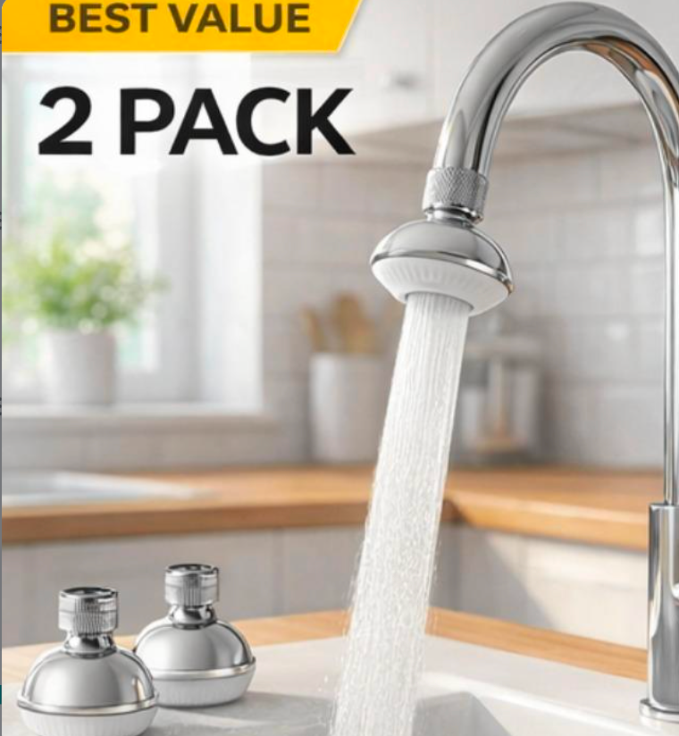 Anti-Splash Faucet Aerator | 360° Swivel & Anti-Clog DesignI Turbo Pressure Boost | No-Tool Installation | Universal Fit for Kitchen