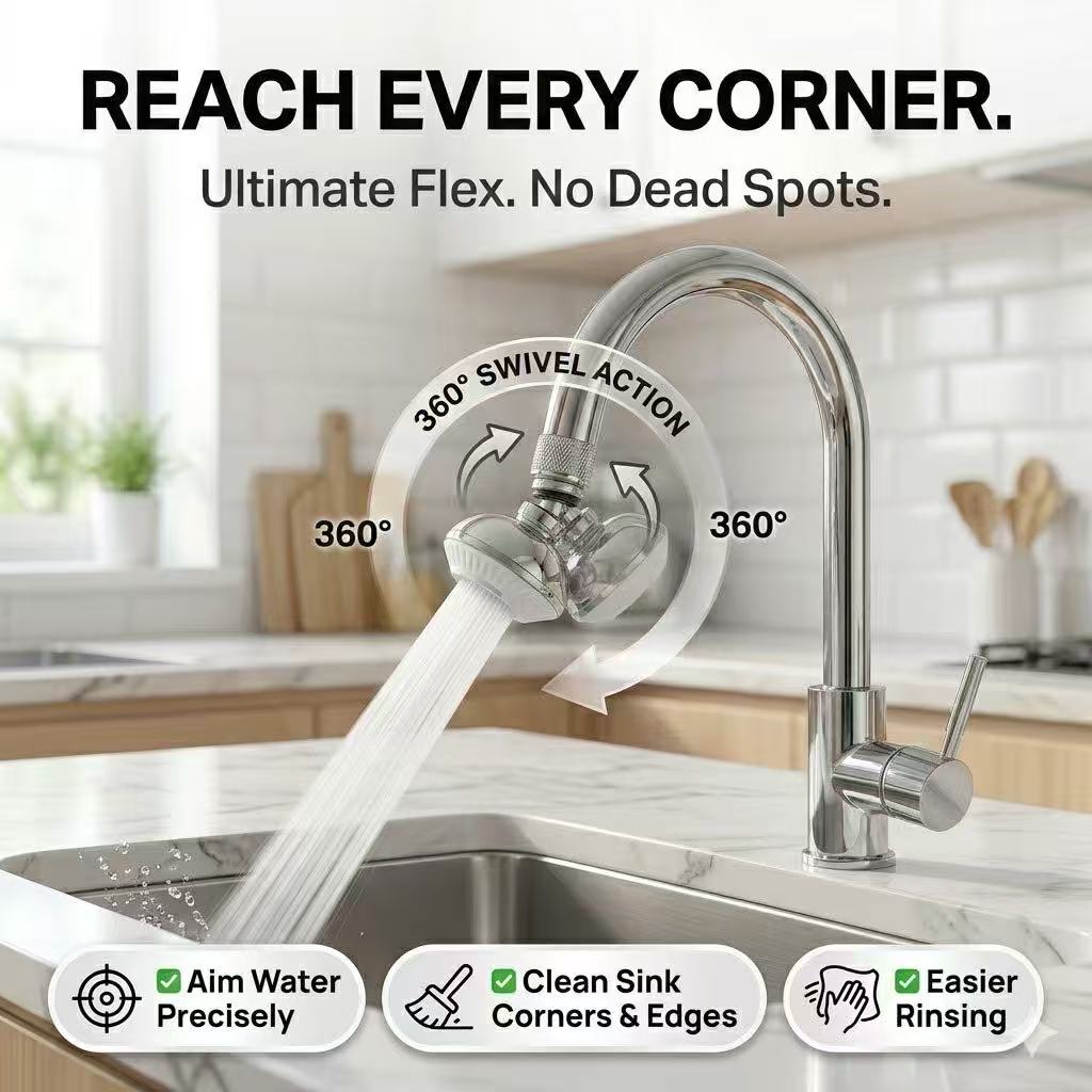 Anti-Splash Faucet Aerator | 360° Swivel & Anti-Clog DesignI Turbo Pressure Boost | No-Tool Installation | Universal Fit for Kitchen