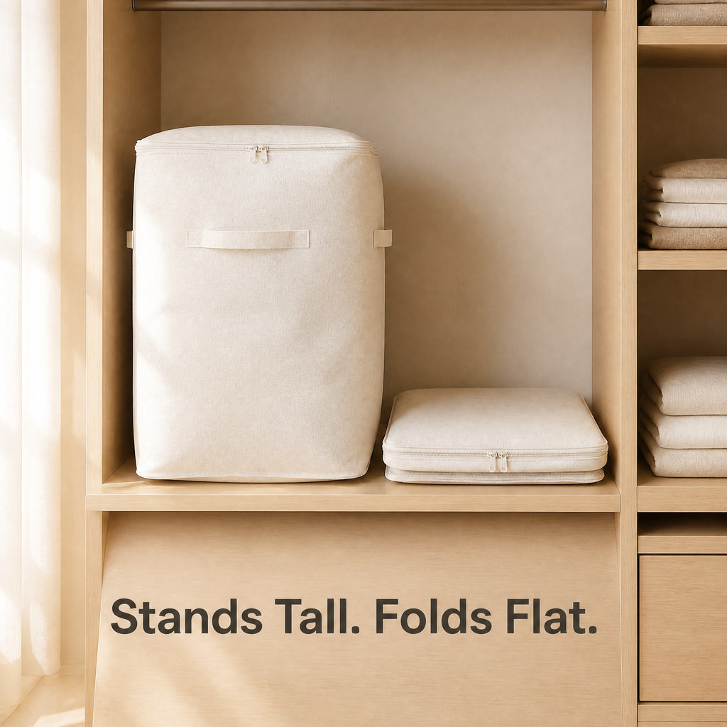 Vertical 65L storage bag standing upright