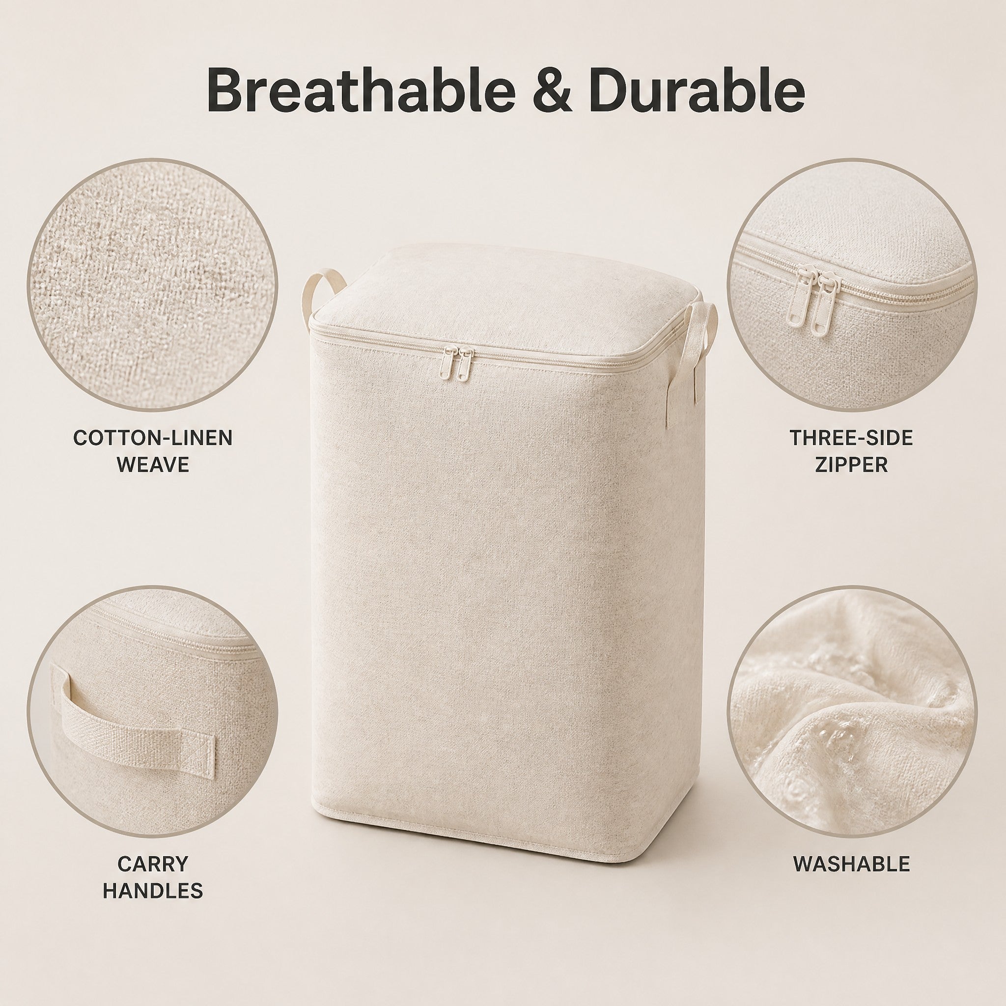 Product details: laminated fabric, reinforced handles, vertical design