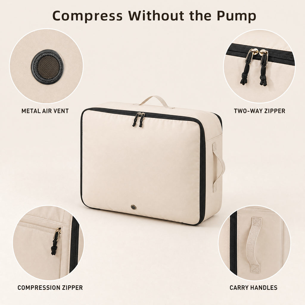 Product details: dual metal air vents, dual-direction zipper, reinforced handles