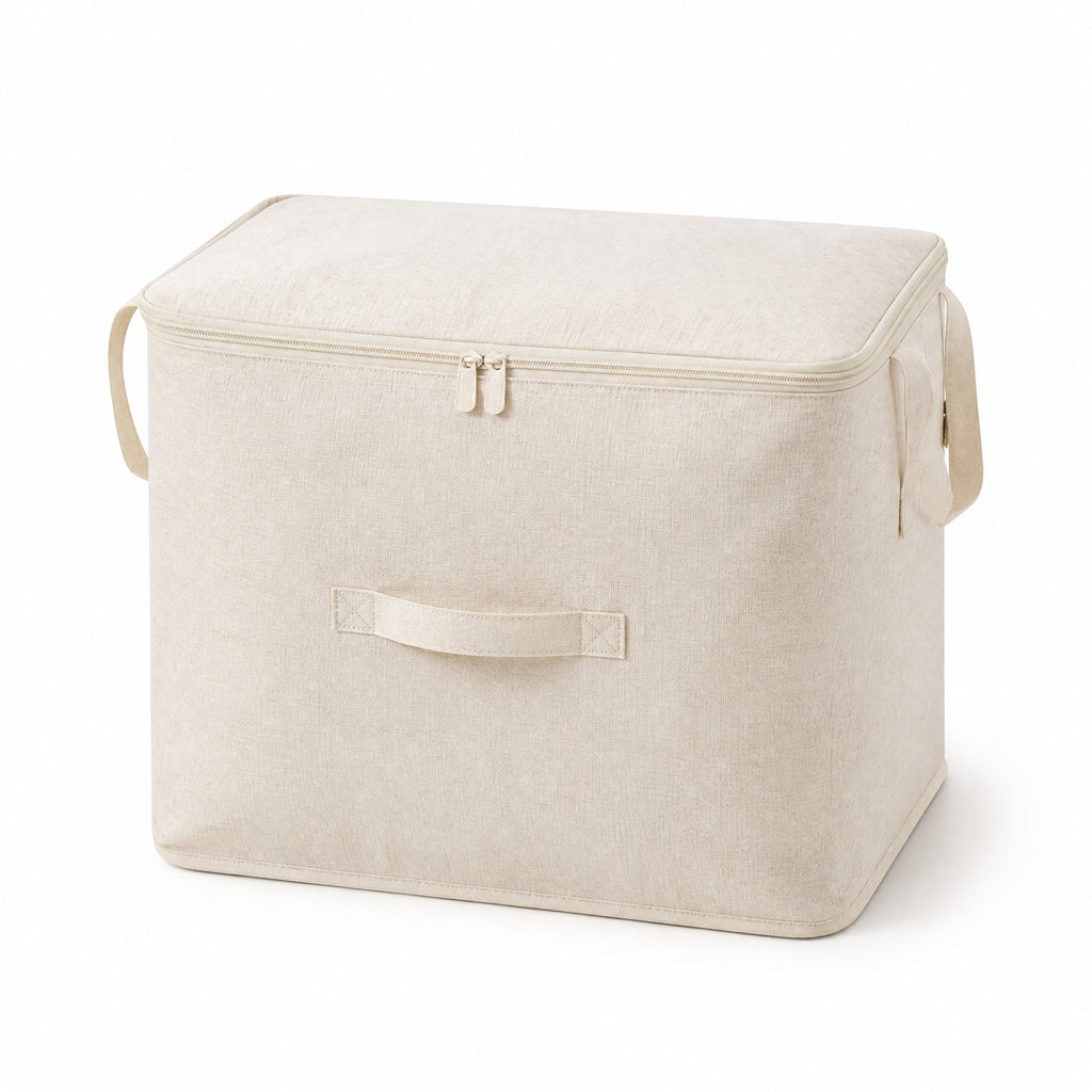 73L cotton-linen comforter storage bag in beige — front view