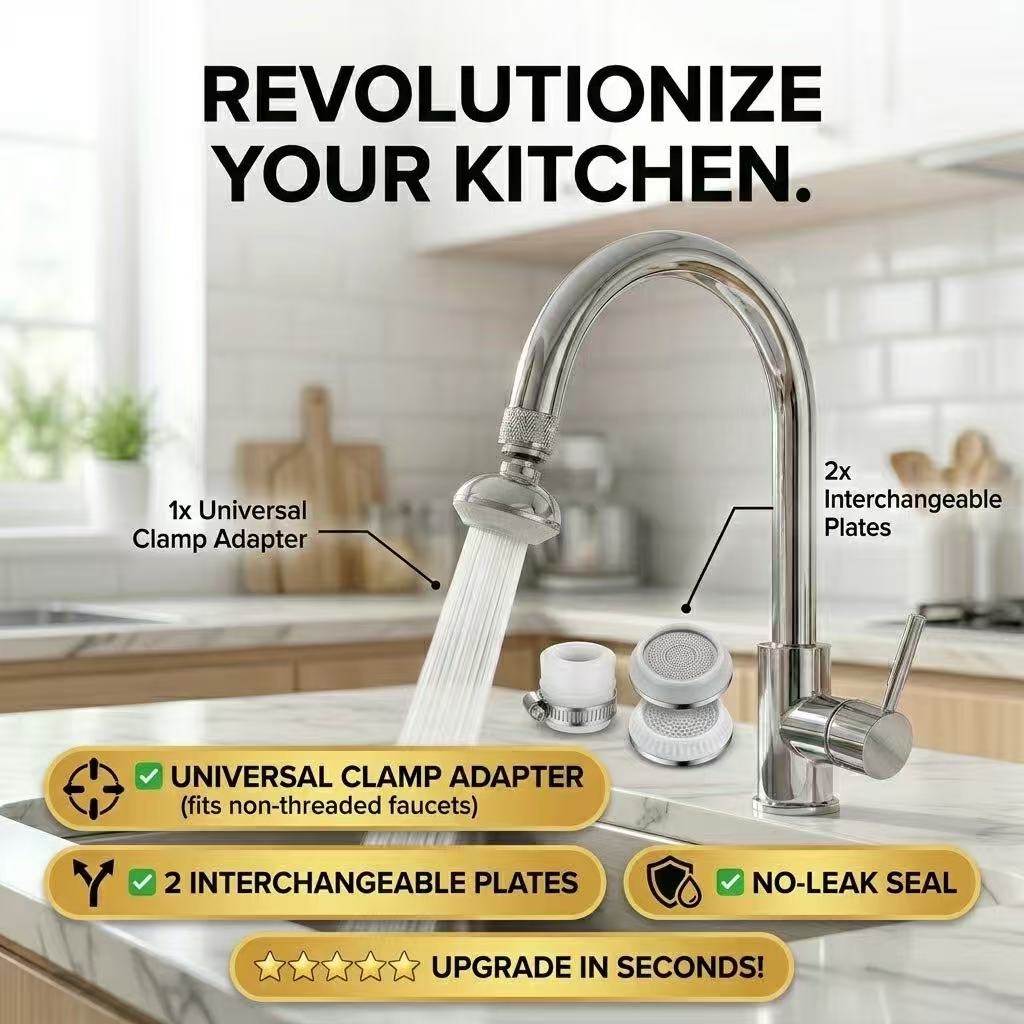 Anti-Splash Faucet Aerator | 360° Swivel & Anti-Clog DesignI Turbo Pressure Boost | No-Tool Installation | Universal Fit for Kitchen