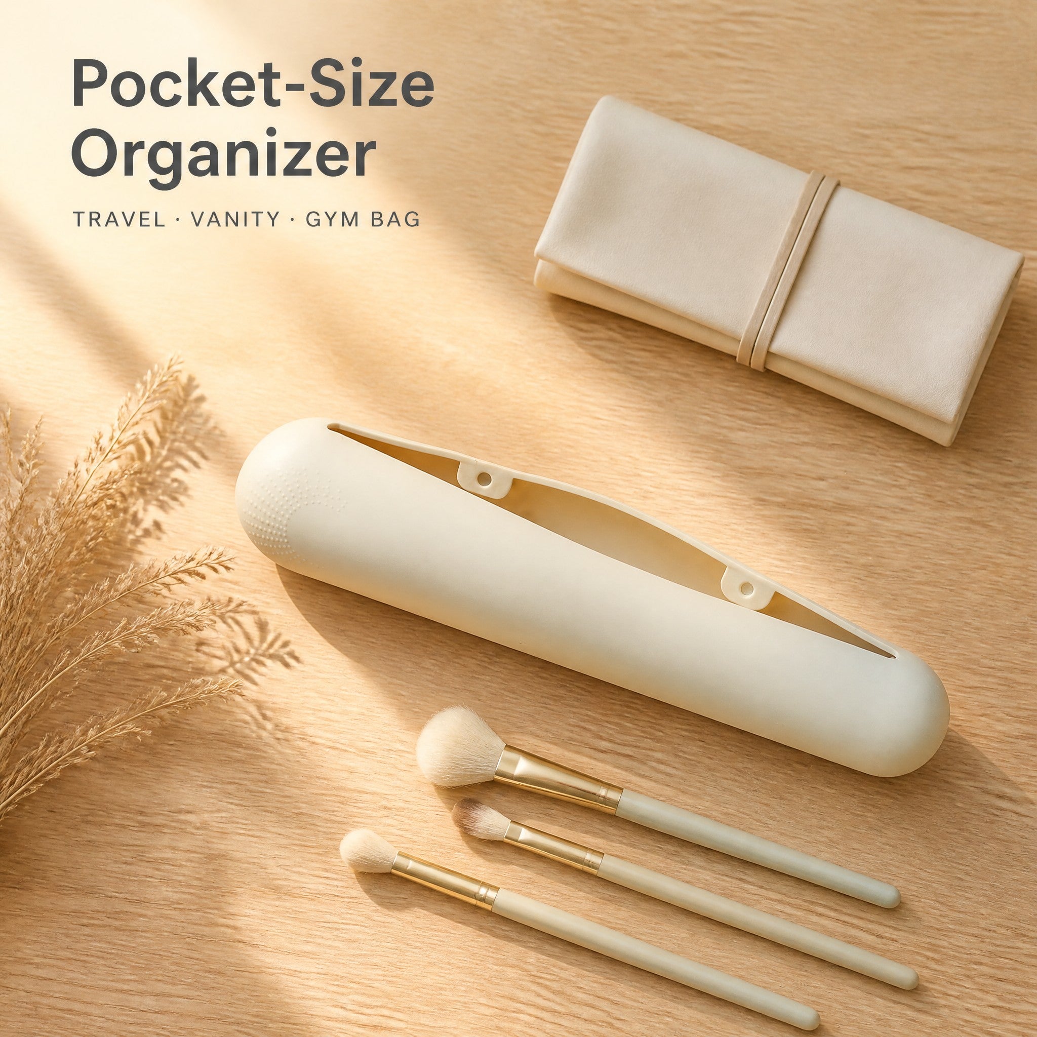 Makeup brush holder in a travel bag
