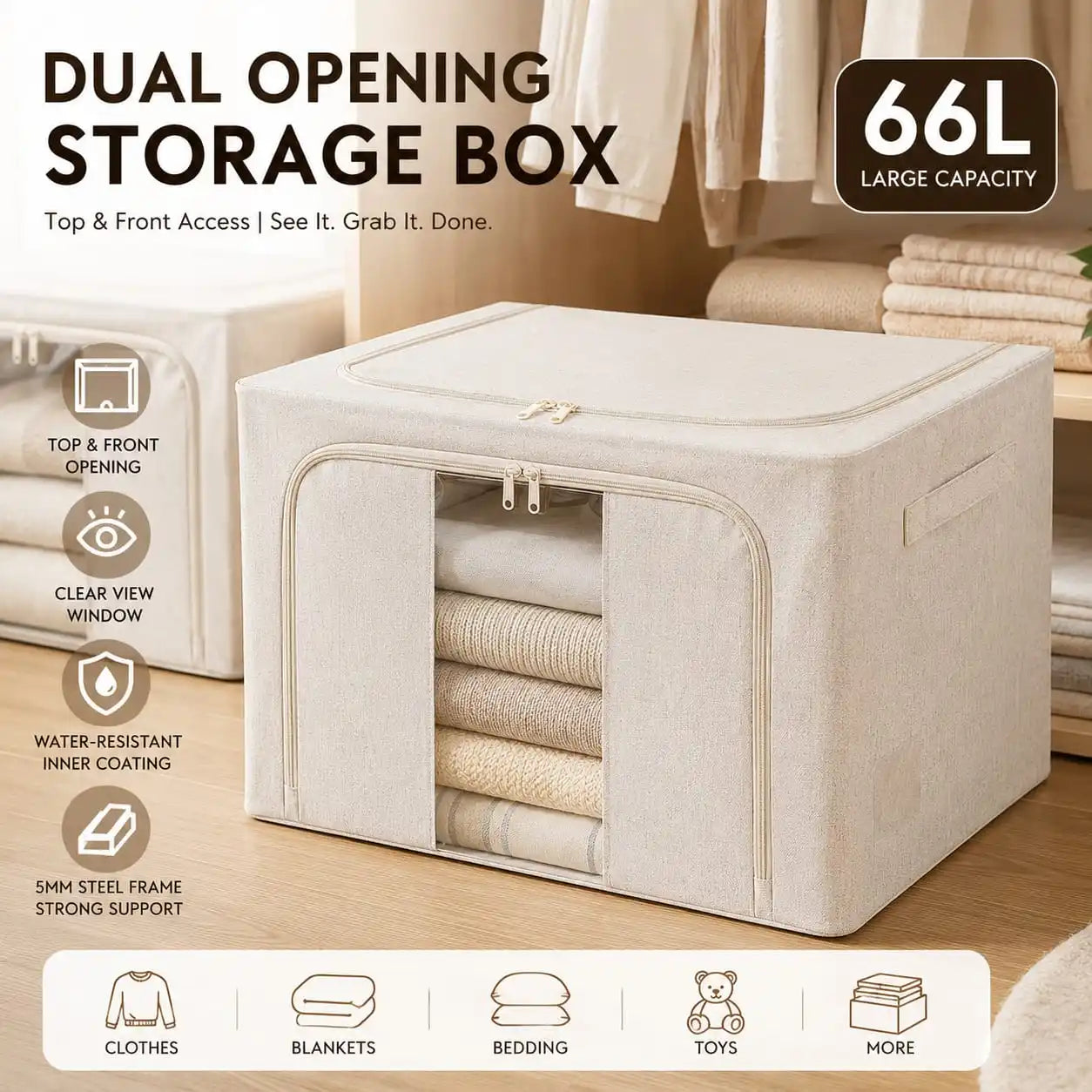 66L Dual Opening Storage Box for Closet — See It, Grab It, Done