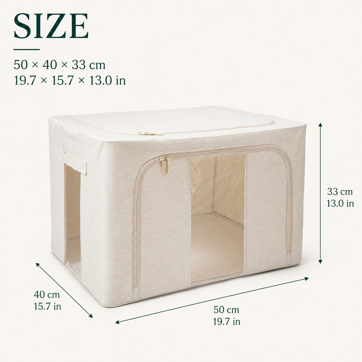 Kinfold 66L foldable storage box with clear side label pocket