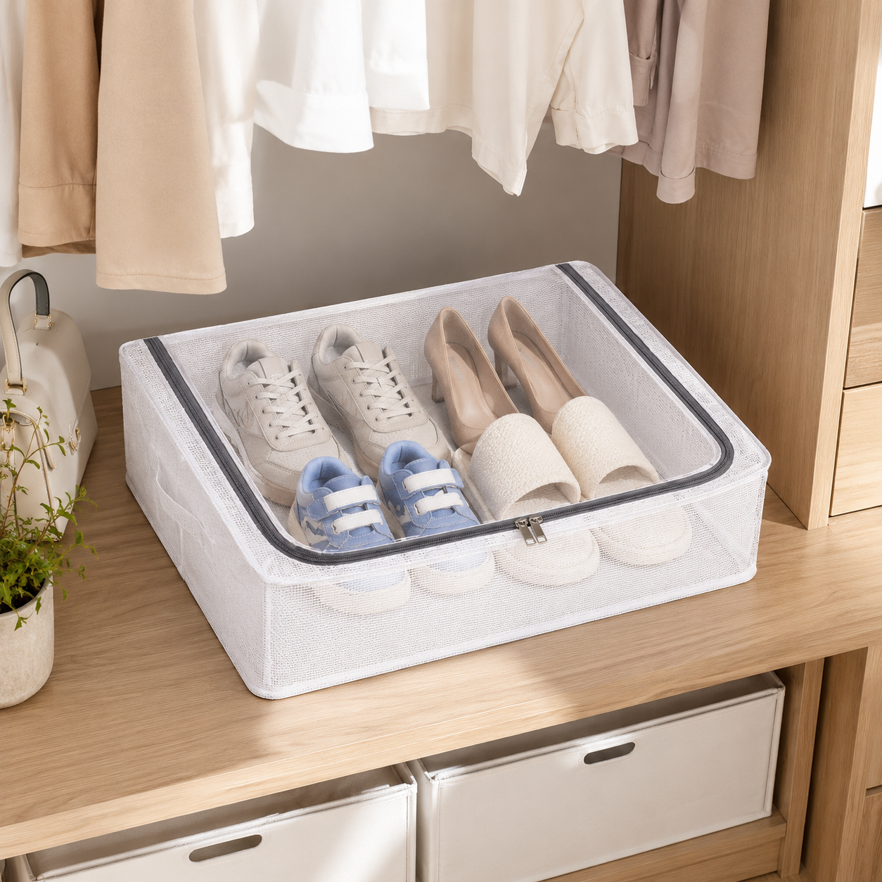 Kinfold 30L underbed organizer with clear top window for shoe storage