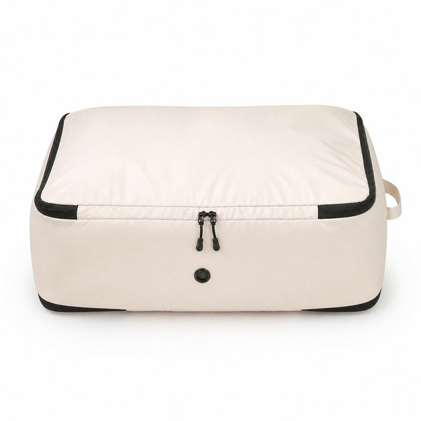 Down jacket compression storage bag with air vents — front view
